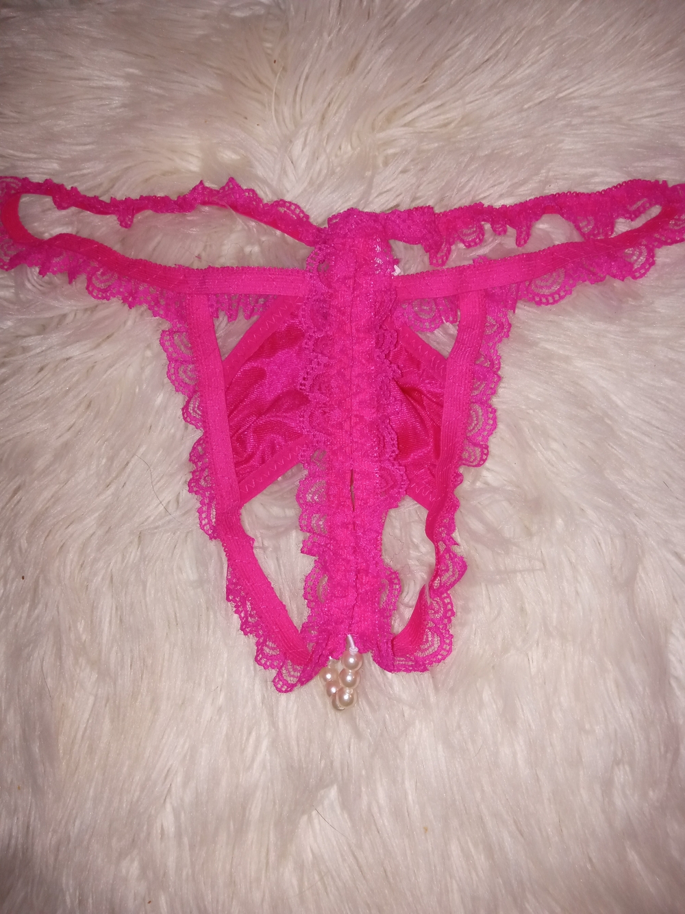 SHEIN Hot Pink Lace Pearl-Accent Open-Back Thong